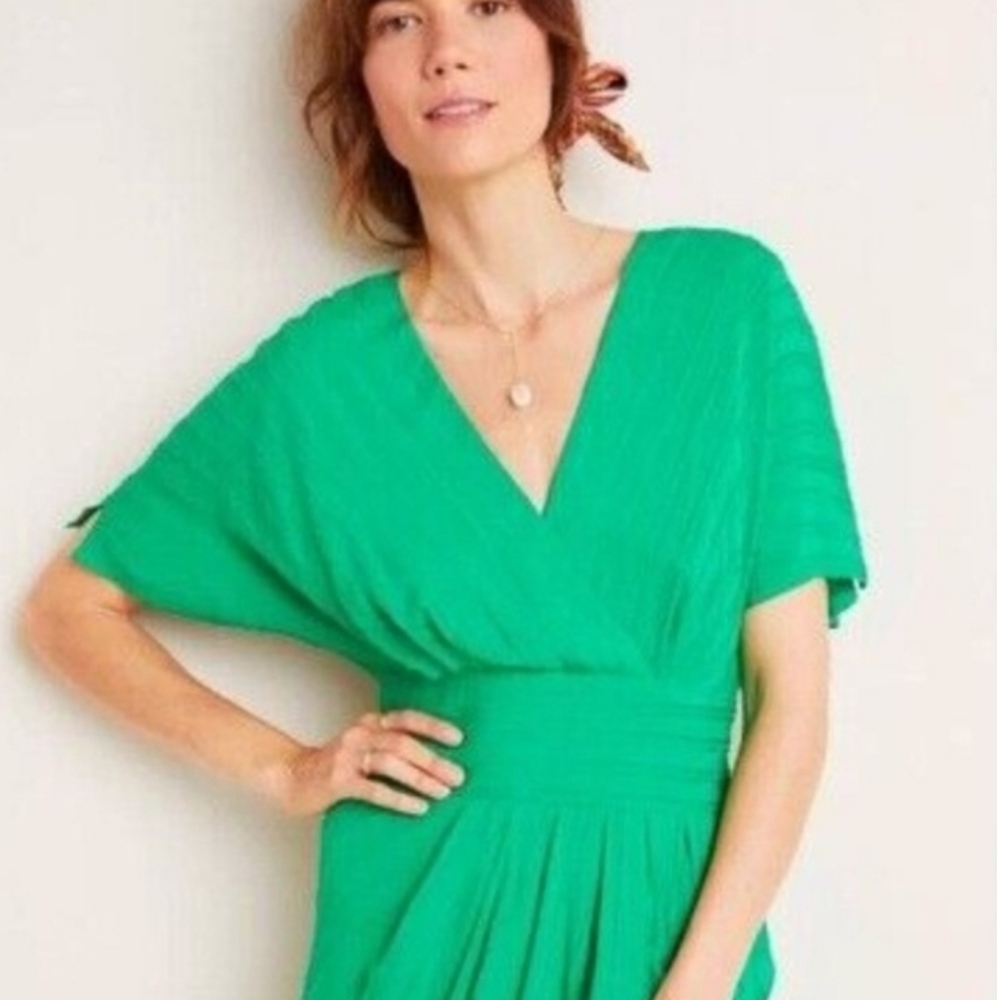 ⭐️Host Pick⭐️ Anthropologie Aryessa | Kelly Dress Emerald Green Wrap - Picture 11 of 11
